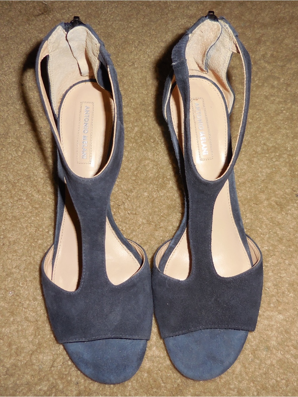 ANTONIO MELANI Navy Suede T-Strap Heels